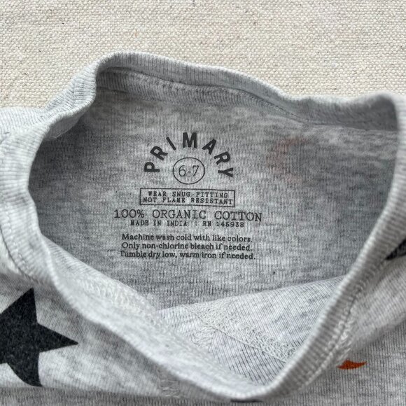 Primary Organic Star Print PJ Top & Pants, Heather Silver/Black Stars, Size 6-7 - Picture 4 of 9